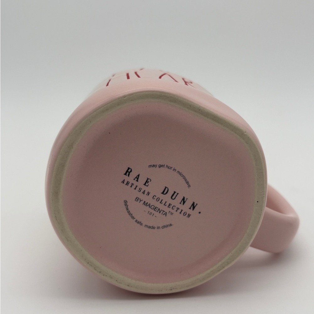 Pre Owned Rae Dunn Valentine Theme Candy Hearts Pink And Red Text Mug With Lid - Picture 2 of 4
